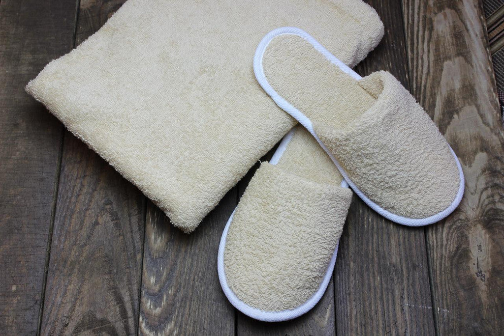 "Handmade Disposable Terry Towelling Cotton Slippers with Rubber Sole - Small Business Owner's Delight"