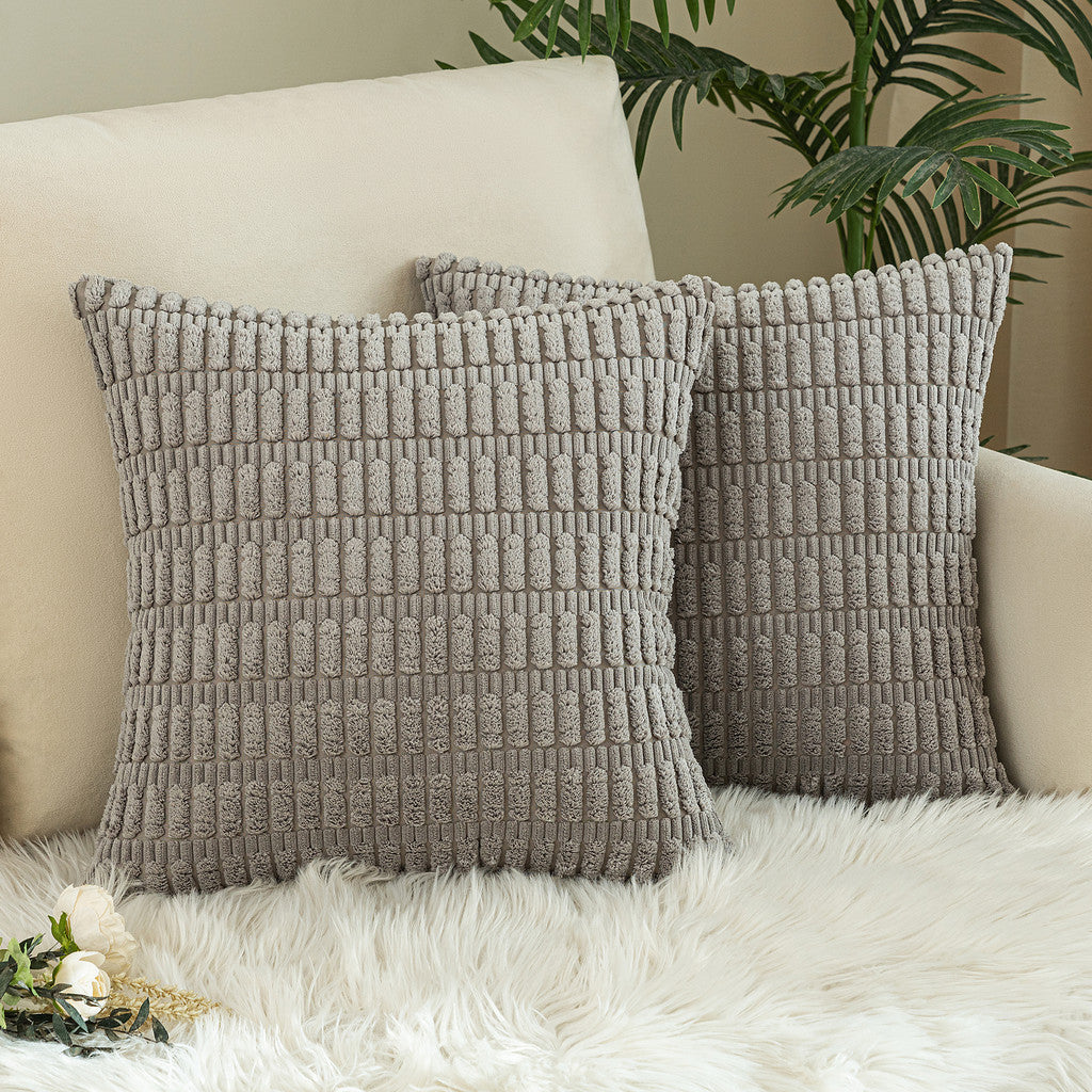 "Set of 2 Cushions with New Corduroy Design Covers - 45x45cm - Includes Inserts"