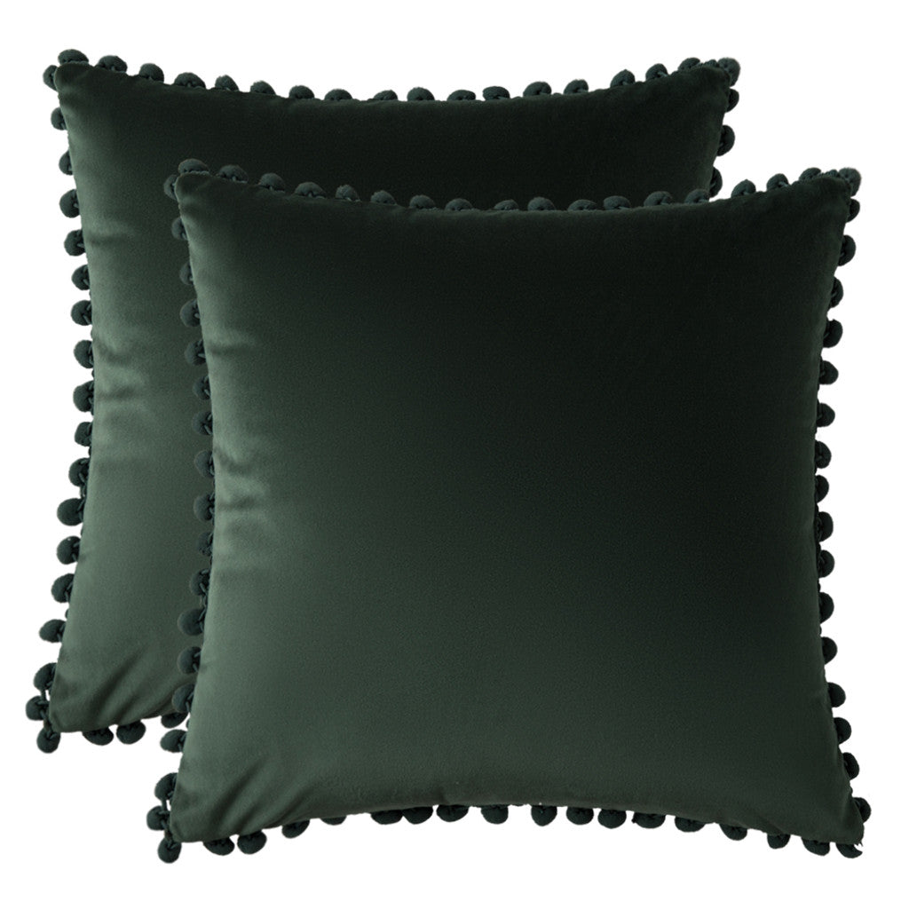 Set of 2 Premium Pompom Velvet Cushions - 45x45cm with Zipped Covers & Inserts