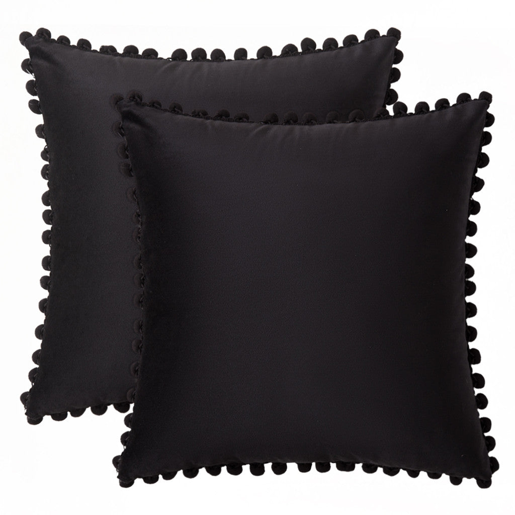 Set of 2 Premium Pompom Velvet Cushions - 45x45cm with Zipped Covers & Inserts