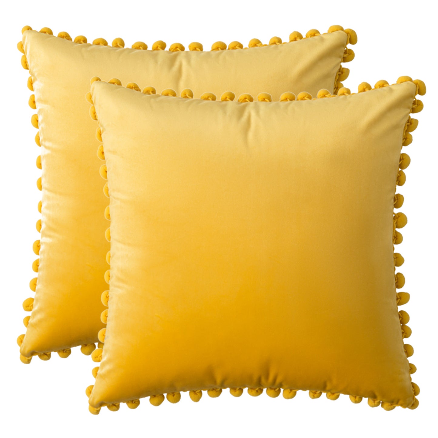 Set of 2 Premium Pompom Velvet Cushions - 45x45cm with Zipped Covers & Inserts