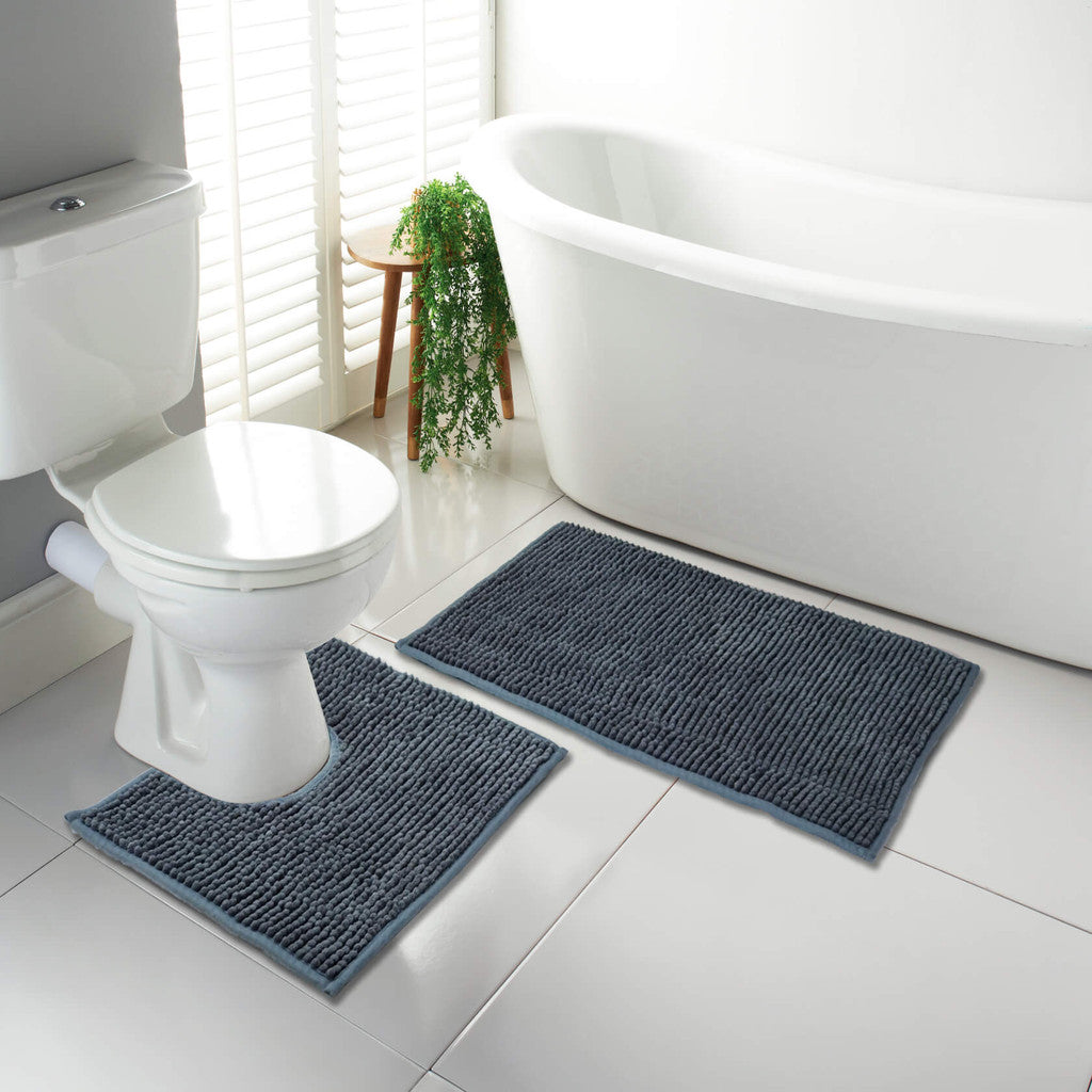 Luxury 1000 GSM Chenille Microfiber Bath Mat and Pedestal Set